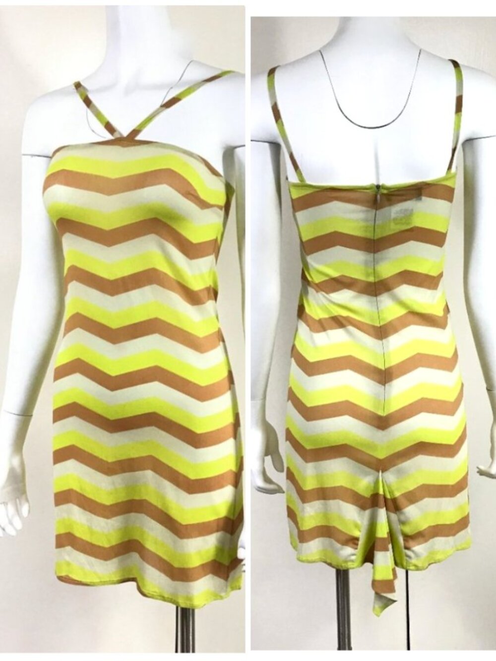 NNOT Auth Versus by Versace vintage Stretchy Silk Chevron mini Summer dress - Picture 7 of 15